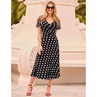 SOSANDAR Mesh Polka Dot V-Neck Midi Skater Dress Black Mix