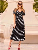 Mesh Polka Dot V-Neck Midi Skater Dress