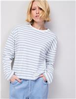 RO&ZO Pure Cotton Striped Crew Neck T-Shirt Light Blue Mix
