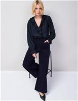 Checked V-Neck Ruffle Blouse