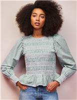 RO&ZO Pure Cotton Striped Round Neck Blouse Green Mix