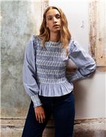 Pure Cotton Striped Round Neck Blouse