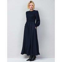 RO&ZO Checked Shirred Midaxi Dress Navy Mix