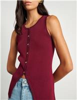 Jag Ribbed Button Through Longline Vest Top Chocolate