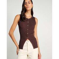Jag Ribbed Button Through Longline Vest Top Chocolate