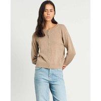 Jag Pure Merino Wool Crew Neck Button Front Cardigan Light Brown