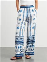 Jag Linen Rich Lovebird Print Wide Leg Trousers Multi