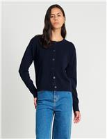 Pure Merino Wool Crew Neck Button Front Cardigan