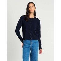 Jag Pure Merino Wool Crew Neck Button Front Cardigan Navy