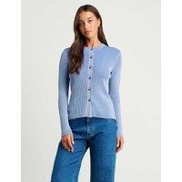 Jag Ribbed Crew Neck Button Front Fitted Cardigan Light Blue