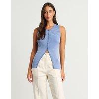 Jag Ribbed Button Through Longline Vest Top Light Blue