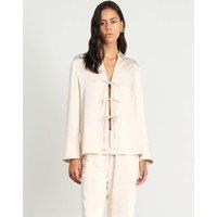 Jag Satin Tie Front Collared Shirt Cream