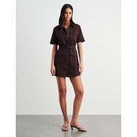 Jag Canvas Belted Mini Shirt Dress Dark Brown