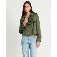 Jag Pure Cotton Double Breasted Cropped Trench Coat Khaki