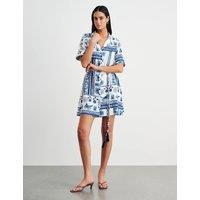 Jag Linen Rich Lovebird Print Mini Shirt Dress Ivory Mix