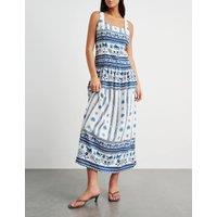 Jag Linen Rich Lovebird Print Maxi Dress Ivory Mix
