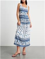 Linen Rich Lovebird Print Maxi Dress