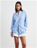 Cotton Rich Striped Collared Shirt