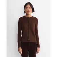 Sportscraft Merino Wool Blend Cable Knit Striped Cardigan Chocolate
