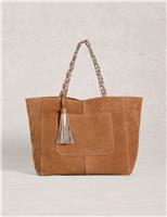 White Stuff Leather Tassel Tote Bag Tan