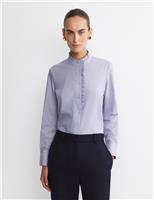 Sportscraft Pure Cotton High Neck Ruffle Blouse Light Blue