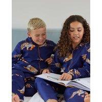 Cyberjammies Pure Cotton Tiger Print Revere Collar Pyjamas (2-13 Yrs) Navy