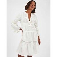 ACCESSORIZE Cotton Rich V-Neck Mini Beach Dress Ivory