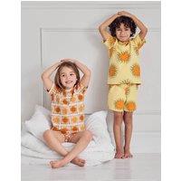 Chelsea Peers Kids Two Pack Sunshine Print Short Pyjama Set Yellow Mix