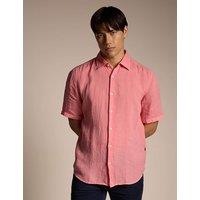 Boss Regular Fit Pure Linen Short Sleeve Shirt Pink