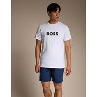 Boss Pure Cotton Logo Graphic Crew Neck T-Shirt White