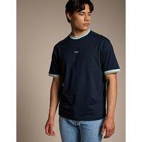 Boss Pure Cotton Contrast Crew Neck T-Shirt Navy