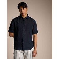 Boss Regular Fit Pure Linen Short Sleeve Shirt Navy