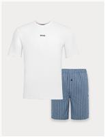Boss Seersucker Logo Pyjama Set Light Blue