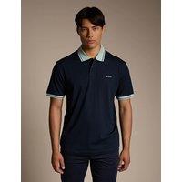 Boss Pure Cotton Contrast Collar Polo Shirt Navy