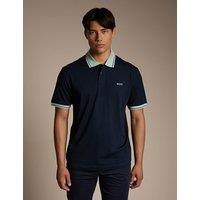 Boss Cotton Jersey Polo Shirt With Stripe Trims Navy