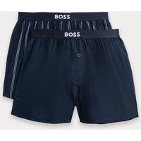 Boss 2 Pack Pure Cotton Striped & Plain Boxers Navy