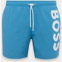 Boss Octopus Swim Shorts with Vertical Logo Print Blue