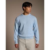 Boss Pure Cotton Textured Crew Neck Jumper Light Blue