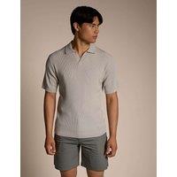 Boss Pure Cotton Textured Knitted Polo Shirt Beige