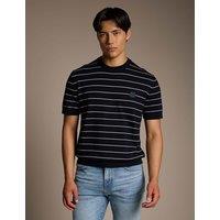 Boss Cotton Rich Striped Crew Neck T-Shirt Navy