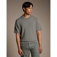 Boss Linen Cotton Blend Textured T-Shirt Beige