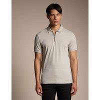 Boss Passerzip Logo Patch Slim Fit Polo Shirt Beige