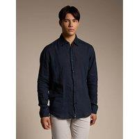 Boss Relegant Regular Fit Linen Shirt Navy