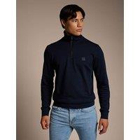 Boss Zetrust Logo-Patch Zip Neck Sweatshirt Navy