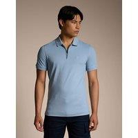 Boss Passerzip Logo Patch Slim Fit Polo Shirt Light Blue