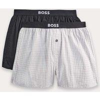 Boss 2 Pack Pure Cotton Checked & Plain Boxers Black Mix