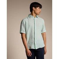 Boss Regular Fit Pure Linen Short Sleeve Shirt Blue