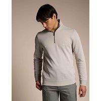 Boss Zetrust Logo Patch Zip Neck Sweatshirt Beige