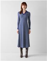 Jersey Geometric Collared Midi Skater Dress