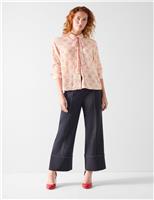 Heart Print Tie Neck Collared Blouse